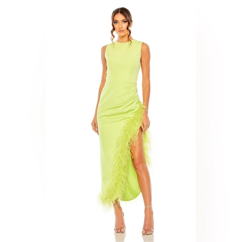 Mac Duggal Lime Asymmetrical Feather Dress
